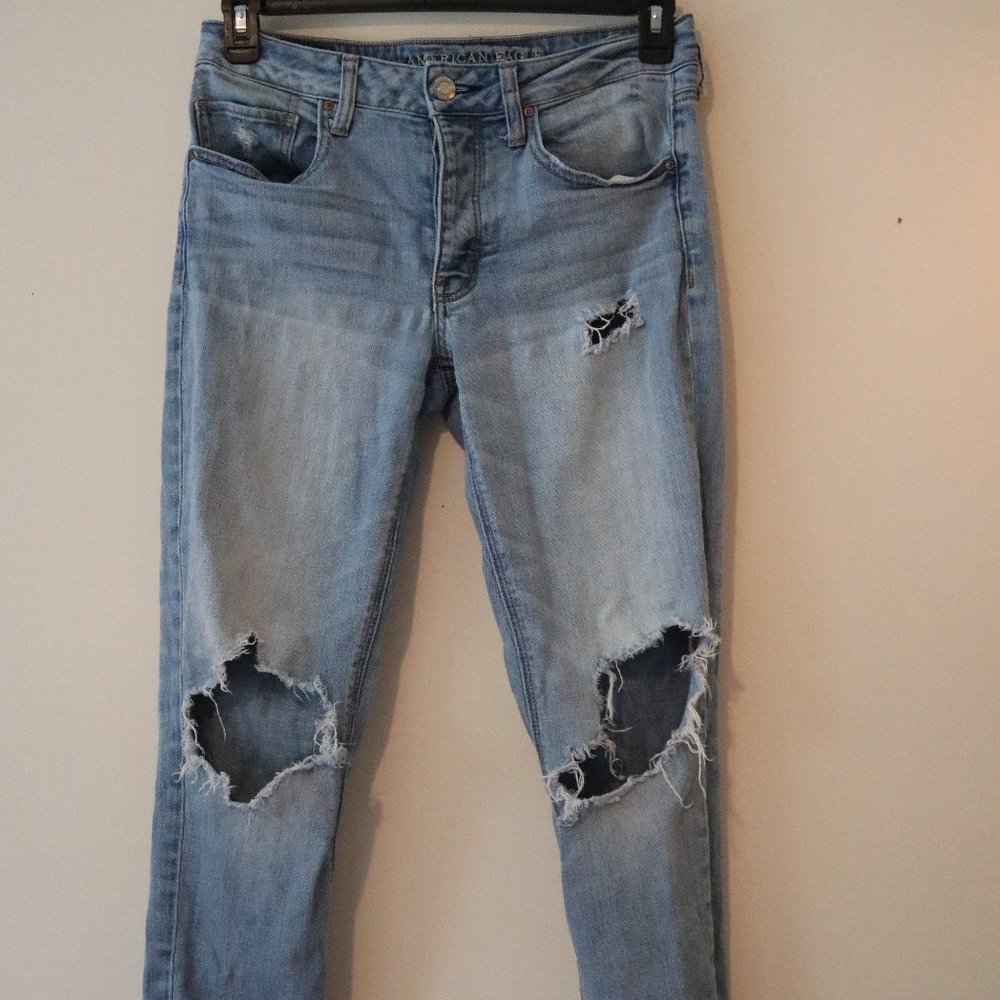 Distressed Mid Rise Boyfriend Jeans